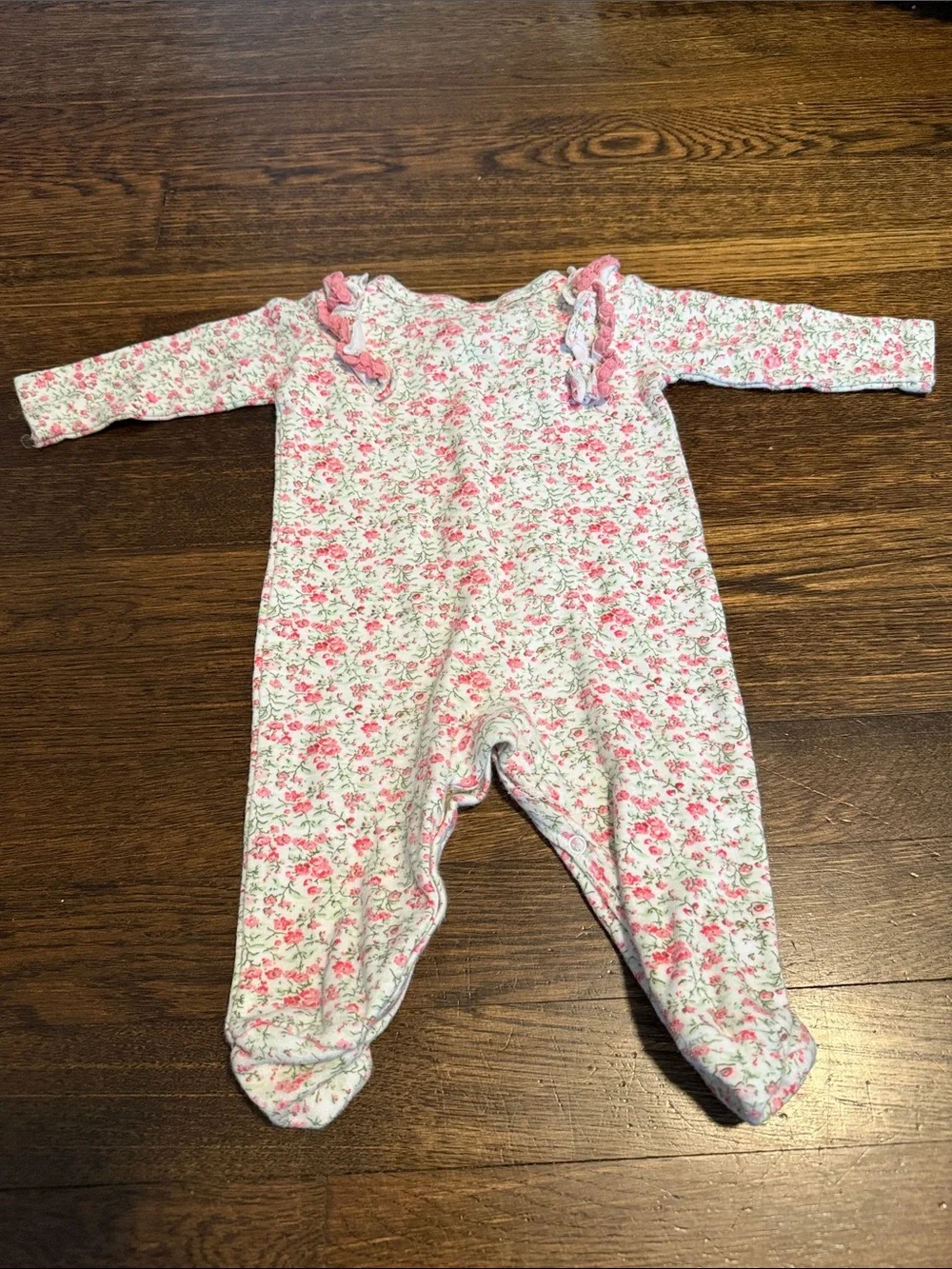 Laura Ashley baby Pink and White Floral Footed One-Piece